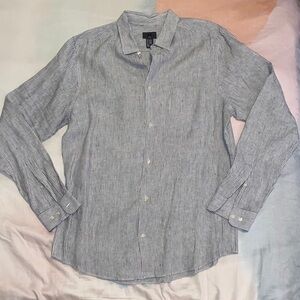 H& M Men's Linen Striped Blue Shirt Size medium